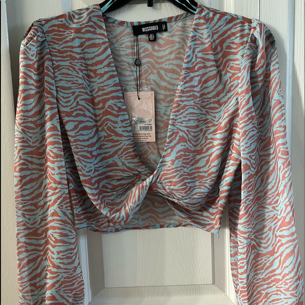 NWT Zebra Print Twist Front Long Sleeve Crop by Missguided
